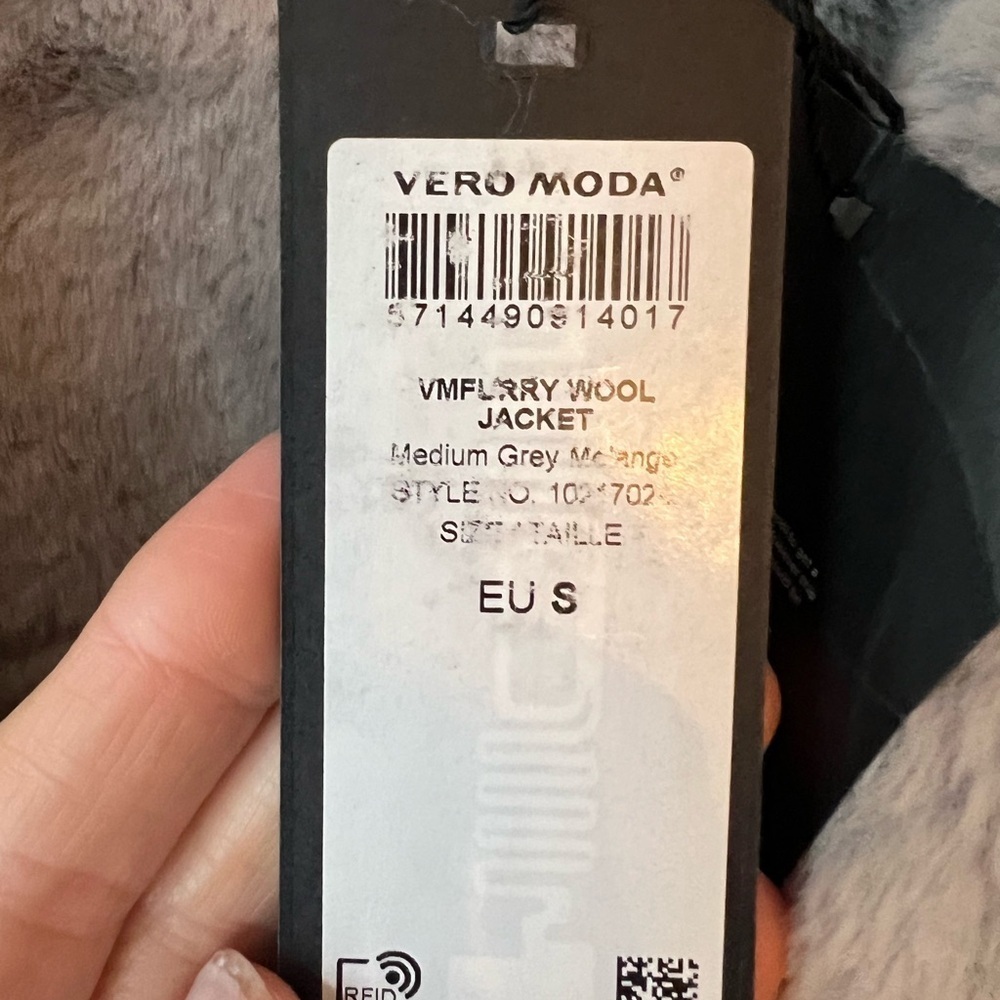 Vero Moda Aviator Jacket in Grey Wool with Faux Fur Trim Size S Brand New - Picture 8 of 11